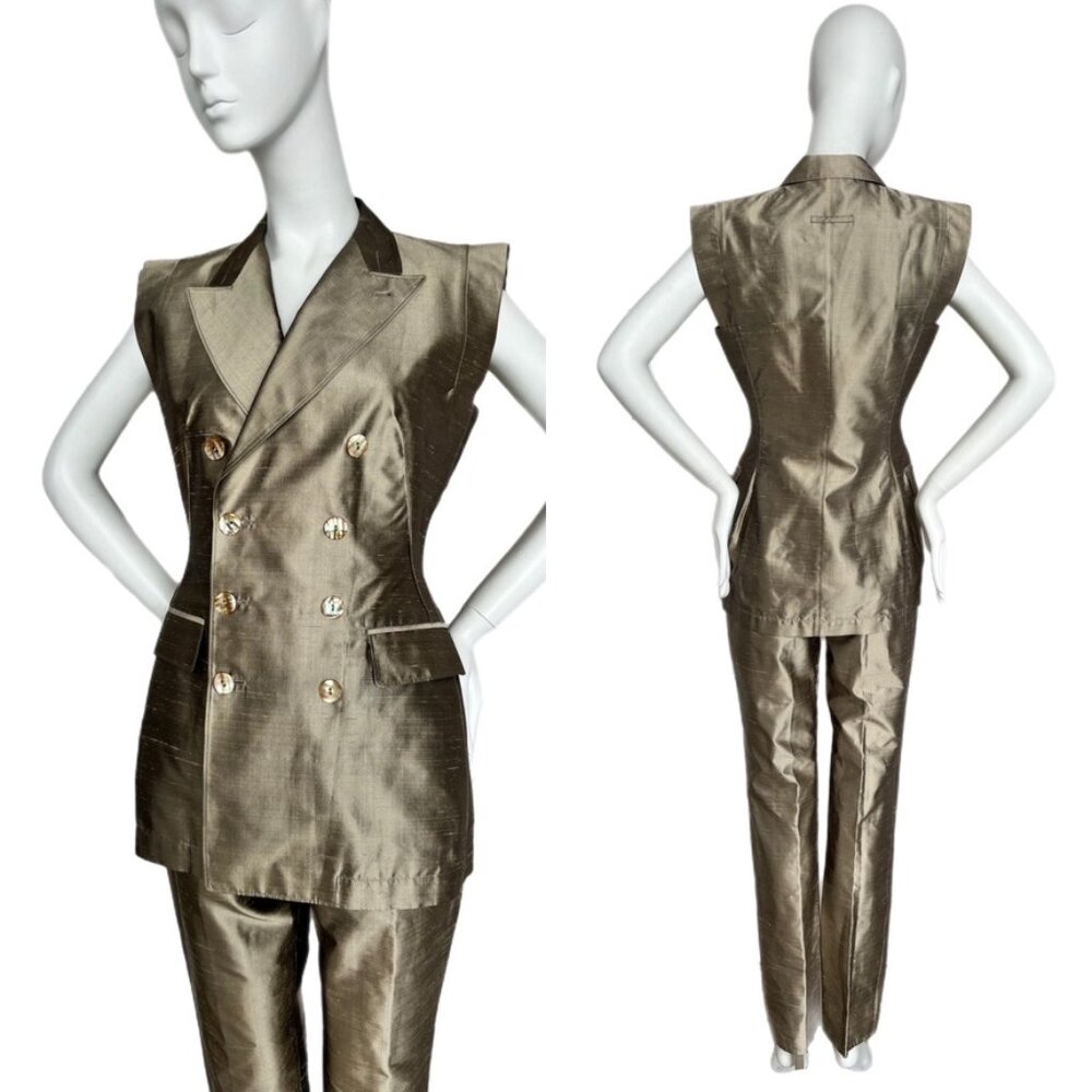 Jean Paul Gaultier Classique Women's Vintage Silk Double Breasted Pant Vest Suit